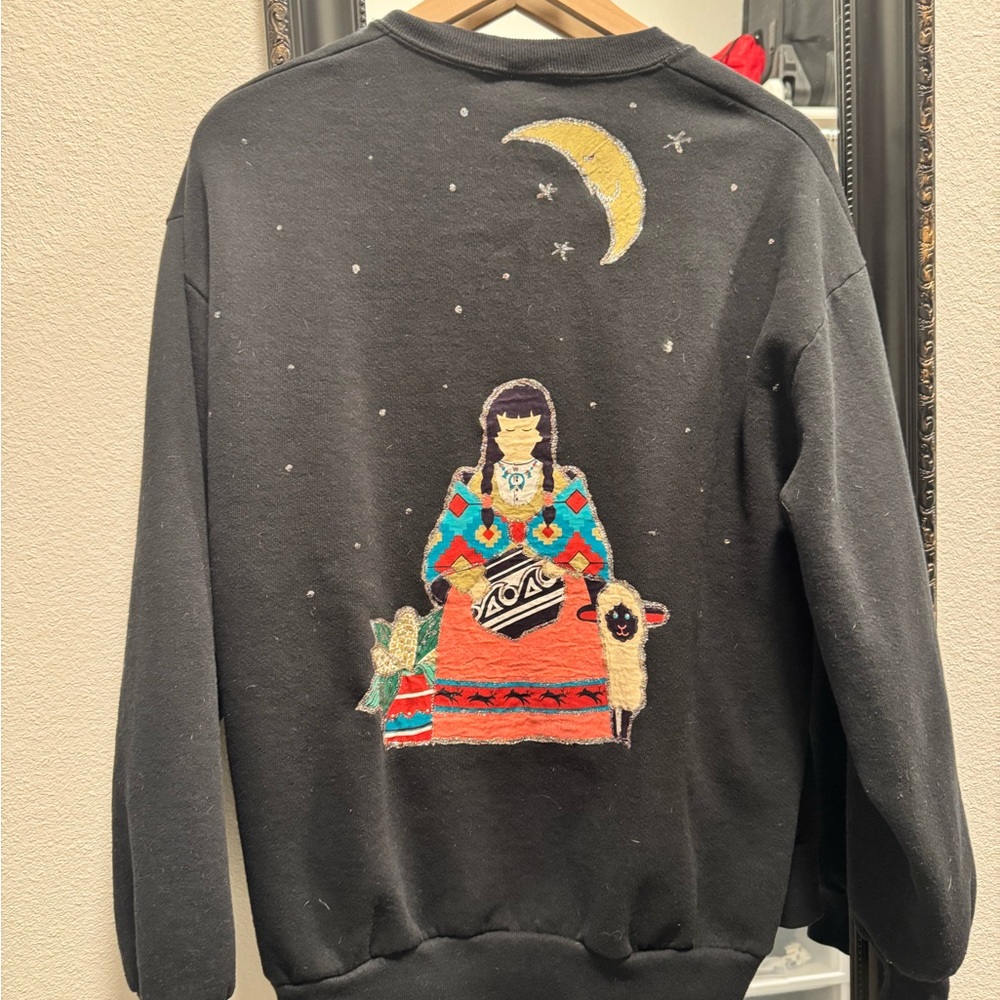 Vintage 90s Jerzees Southwestern Cardigan Sweatshirt Womens Large USA Folk Art